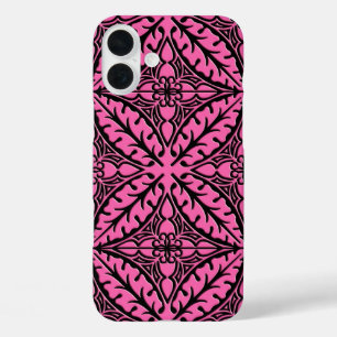 Marokkaanse tegels - fuchsia roze en zwart iPhone 16 plus hoesje