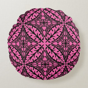 Marokkaanse tegels - fuchsia roze en zwart rond kussen