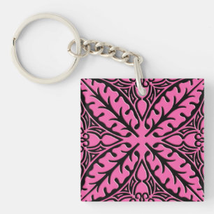 Marokkaanse tegels - fuchsia roze en zwart sleutelhanger
