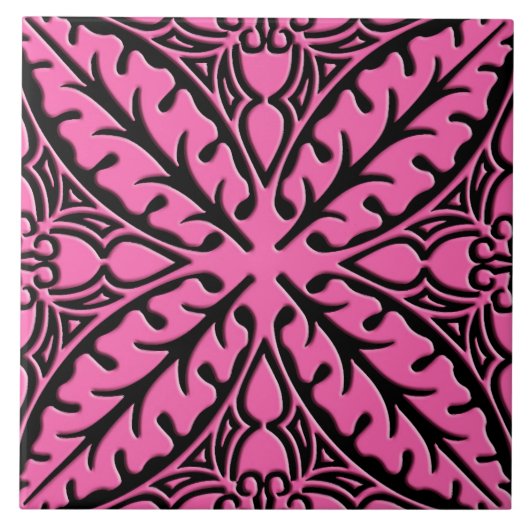 Marokkaanse tegels - fuchsia roze en zwart tegeltje (Voorkant)