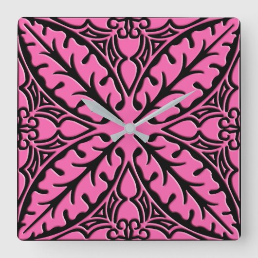 Marokkaanse tegels - fuchsia roze en zwart vierkante klok (Voorkant)