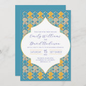 Marokkaanse Tegels Geel Blauw Golden QR Code Kaart (Voorkant / Achterkant)