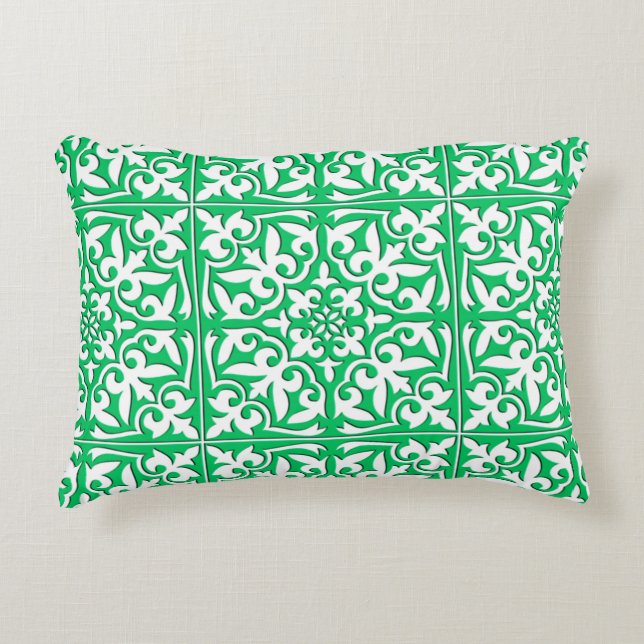 Marokkaanse tegels - groen en wit jade accent kussen (Voorkant)