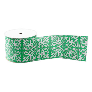 Marokkaanse tegels - groen en wit jade grosgrain lint