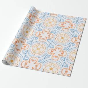 Marokkaanse tegels in blauw en oranje omhulsel cadeaupapier