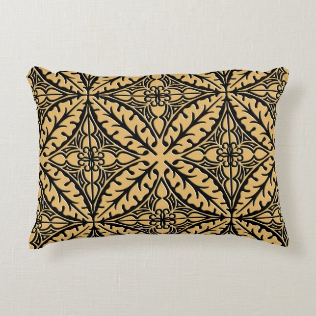 Marokkaanse tegels - kamelan en zwart decoratief kussen (Voorkant)