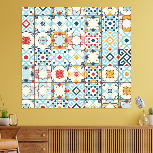 Marokkaanse tegels, kleurrijk naadloos patroon. canvas afdruk (Insitu (Woonkamer))