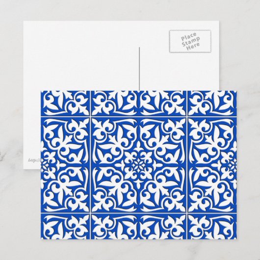 Marokkaanse tegels - kobalt blauw en wit briefkaart (Voorkant / Achterkant)