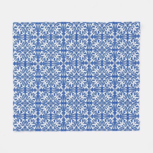 Marokkaanse tegels - kobalt blauw en wit fleece deken (Voorkant (Horizontaal))