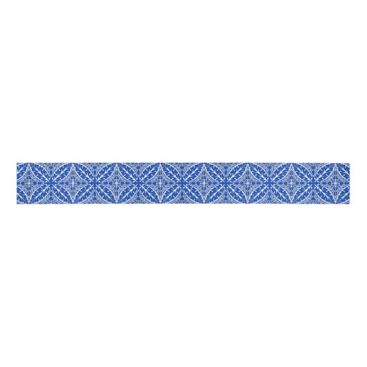 Marokkaanse tegels - kobalt blauw en wit grosgrain lint (Voorkant)