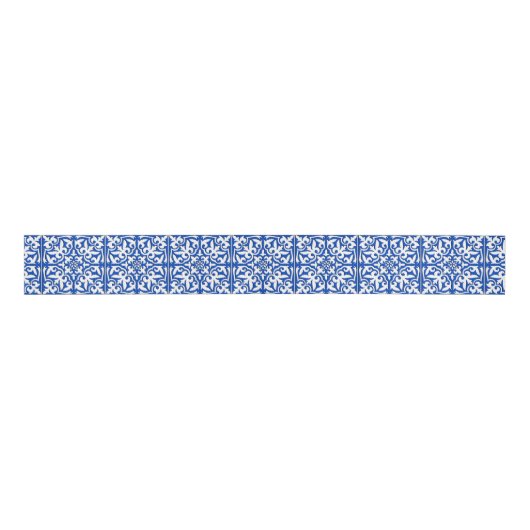 Marokkaanse tegels - kobalt blauw en wit grosgrain lint (Voorkant)