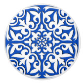 Marokkaanse tegels - kobalt blauw en wit keramische knop (Voorkant)