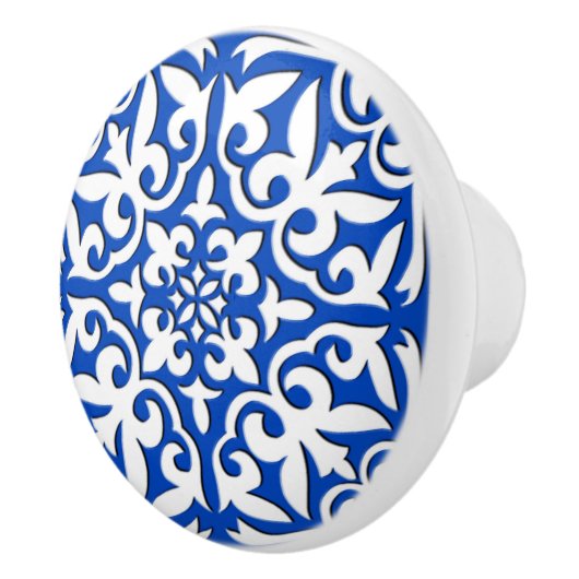 Marokkaanse tegels - kobalt blauw en wit keramische knop (Rechts)