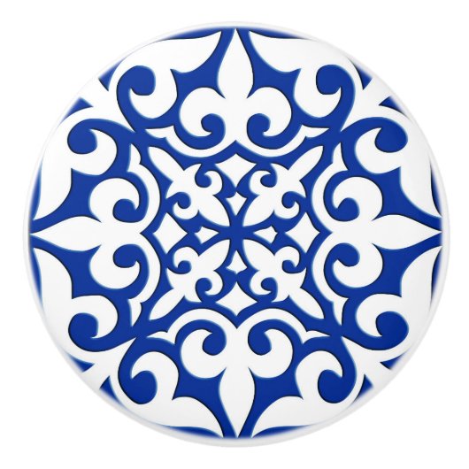 Marokkaanse tegels - kobalt blauw en wit keramische knop (Voorkant)