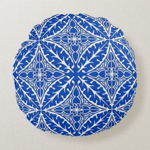 Marokkaanse tegels - kobalt blauw en wit rond kussen