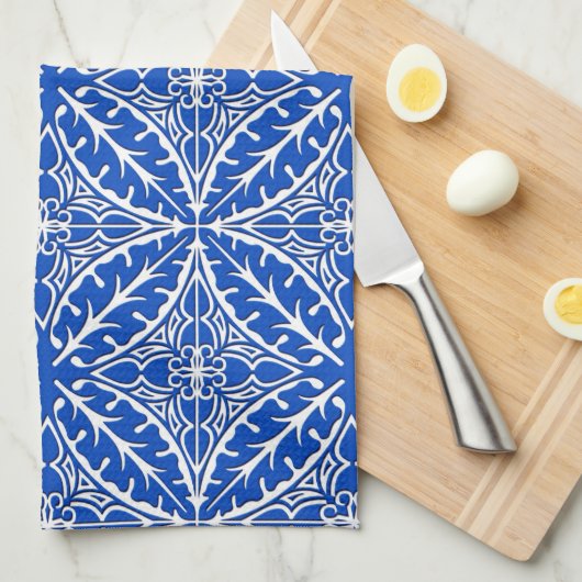 Marokkaanse tegels - kobalt blauw en wit theedoek (Quarter Fold)