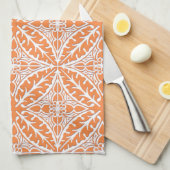 Marokkaanse tegels - koraal oranje en wit theedoek (Quarter Fold)