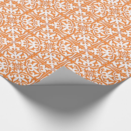 Marokkaanse tegels - koraal sinaasappel en wit cadeaupapier (Hoek)