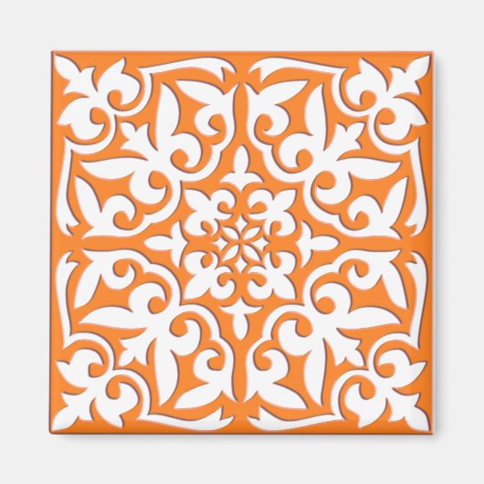 Marokkaanse tegels - koraal sinaasappel en wit magneet (Voorkant)