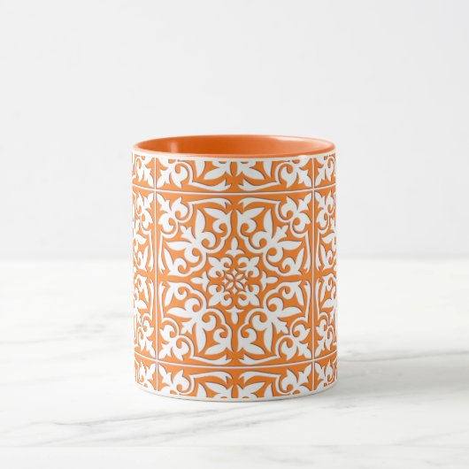 Marokkaanse tegels - koraal sinaasappel en wit mok (Midden)