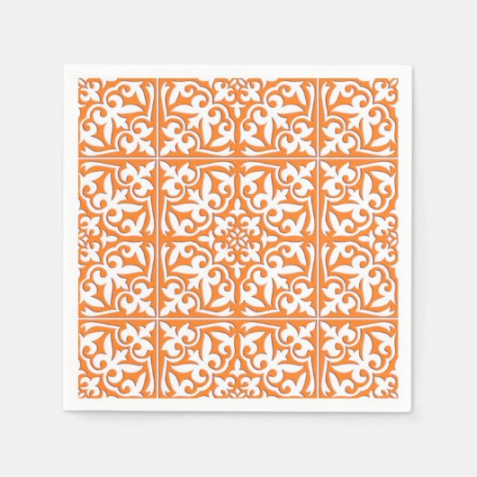 Marokkaanse tegels - koraal sinaasappel en wit servetten (Voorkant)