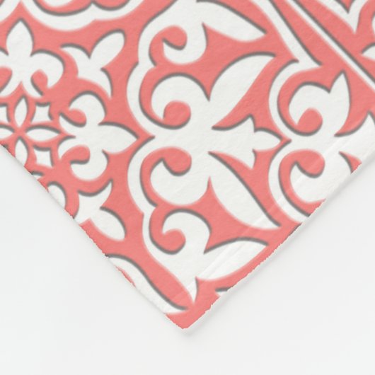 Marokkaanse tegels - koraalroze en wit fleece deken (Hoek)