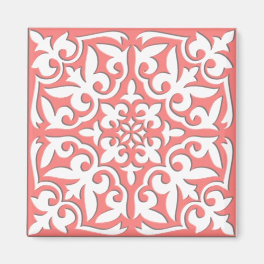 Marokkaanse tegels - koraalroze en wit magneet (Voorkant)