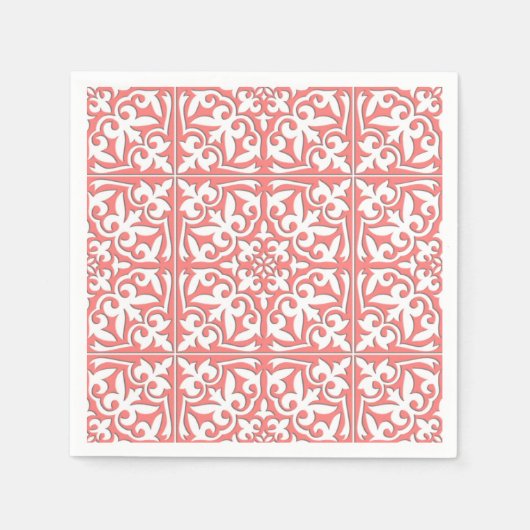 Marokkaanse tegels - koraalroze en wit servet (Voorkant)