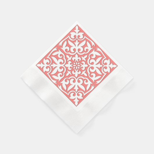 Marokkaanse tegels - koraalroze en wit servetten (Hoek)