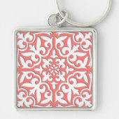Marokkaanse tegels - koraalroze en wit sleutelhanger (Voorkant)