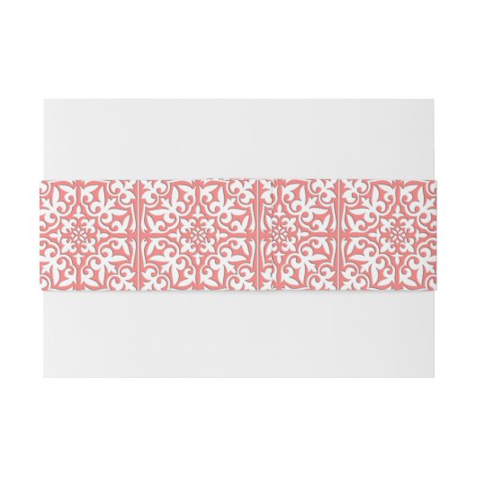 Marokkaanse tegels - koraalroze en wit uitnodigingen wikkel (Achterkant Voorbeeld)