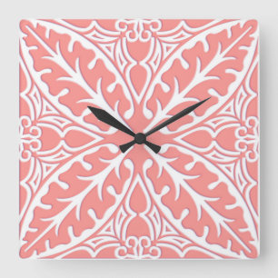 Marokkaanse tegels - koraalroze en wit vierkante klok