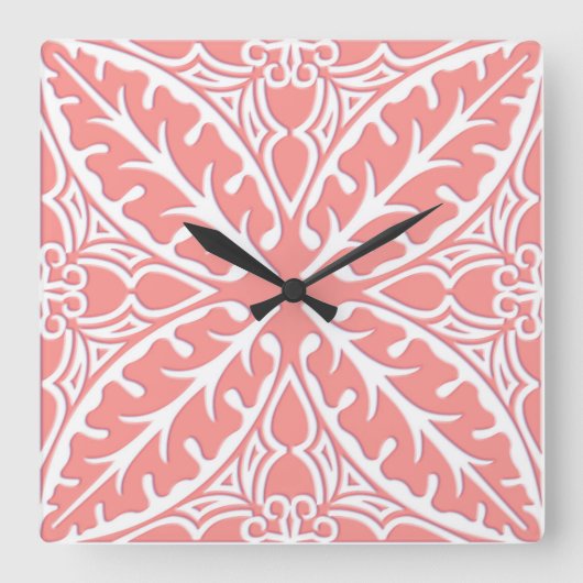 Marokkaanse tegels - koraalroze en wit vierkante klok (Voorkant)