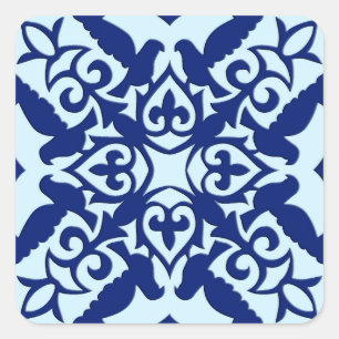 Marokkaanse tegels - marine en lichtblauw vierkante sticker