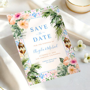 Marokkaanse Tegels Palm Tree & Tropical Floral Wed Save The Date