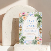 Marokkaanse Tegels Palm Tree & Tropical Floral Wed Save The Date