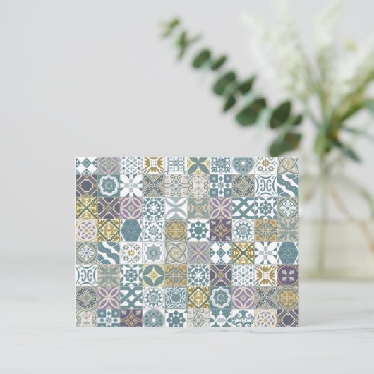 Marokkaanse tegels - pastelblauw en goud briefkaart (Staand voorkant)