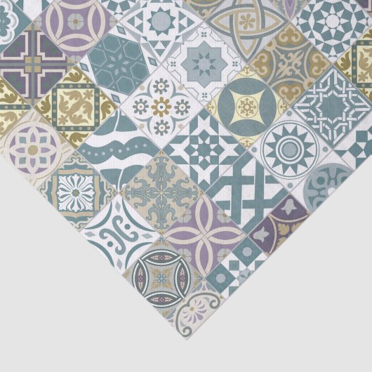 Marokkaanse tegels - pastelblauw en goud tissuepapier (Detail)