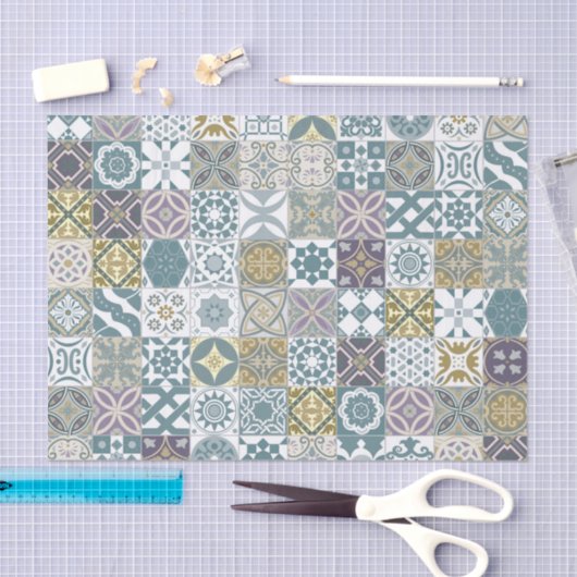Marokkaanse tegels - pastelblauw en goud tissuepapier (Craft)