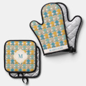 Marokkaanse Tegels Patroon Mediterraans Custom Ovenwant & Pannenlap Set (Voorkant / Achterkant)