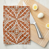 Marokkaanse tegels - roestbruin en wit theedoek (Quarter Fold)
