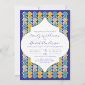 Marokkaanse Tegels Royal Blue Golden QR Code Kaart (Voorkant)