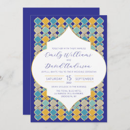 Marokkaanse Tegels Royal Blue Golden QR Code Kaart