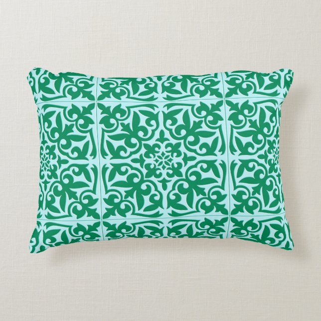 Marokkaanse tegels - turquoise en aqua accent kussen (Voorkant)