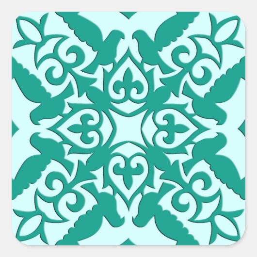 Marokkaanse tegels - turquoise en aqua vierkante sticker (Voorkant)