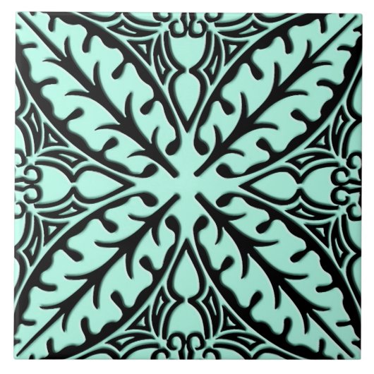 Marokkaanse tegels - waterblauw en zwart tegeltje (Voorkant)