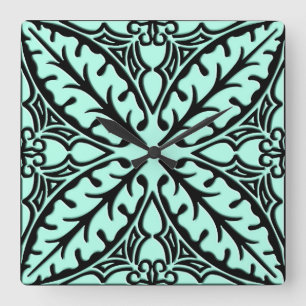 Marokkaanse tegels - waterblauw en zwart vierkante klok