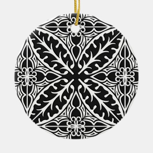 Marokkaanse tegels - zwart-wit keramisch ornament (Voorkant)