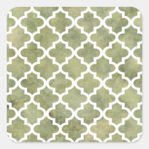 Marokkaanse Tile Trellis Patterm over Moss Green M Vierkante Sticker