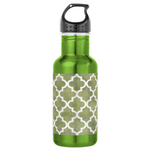 Marokkaanse Tile Trellis Patterm over Moss Green M Waterfles